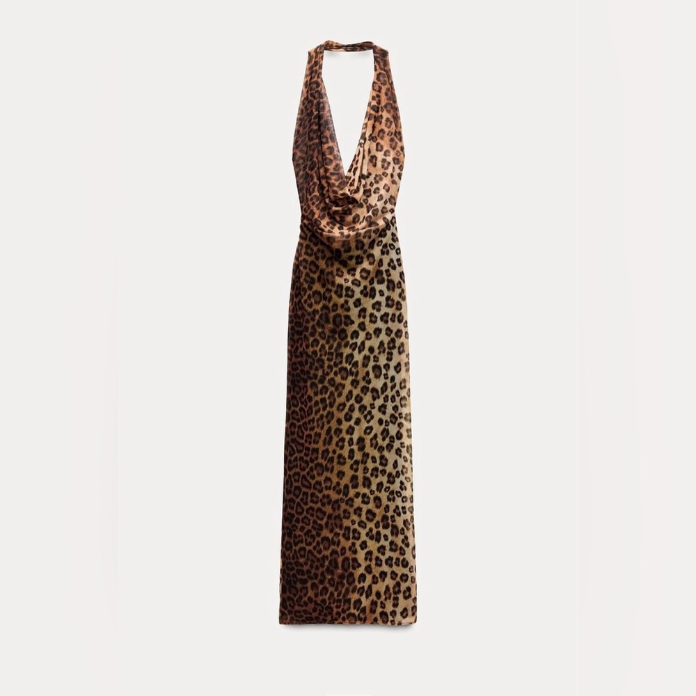 Zara Animal Print Tulle Halter Dress
